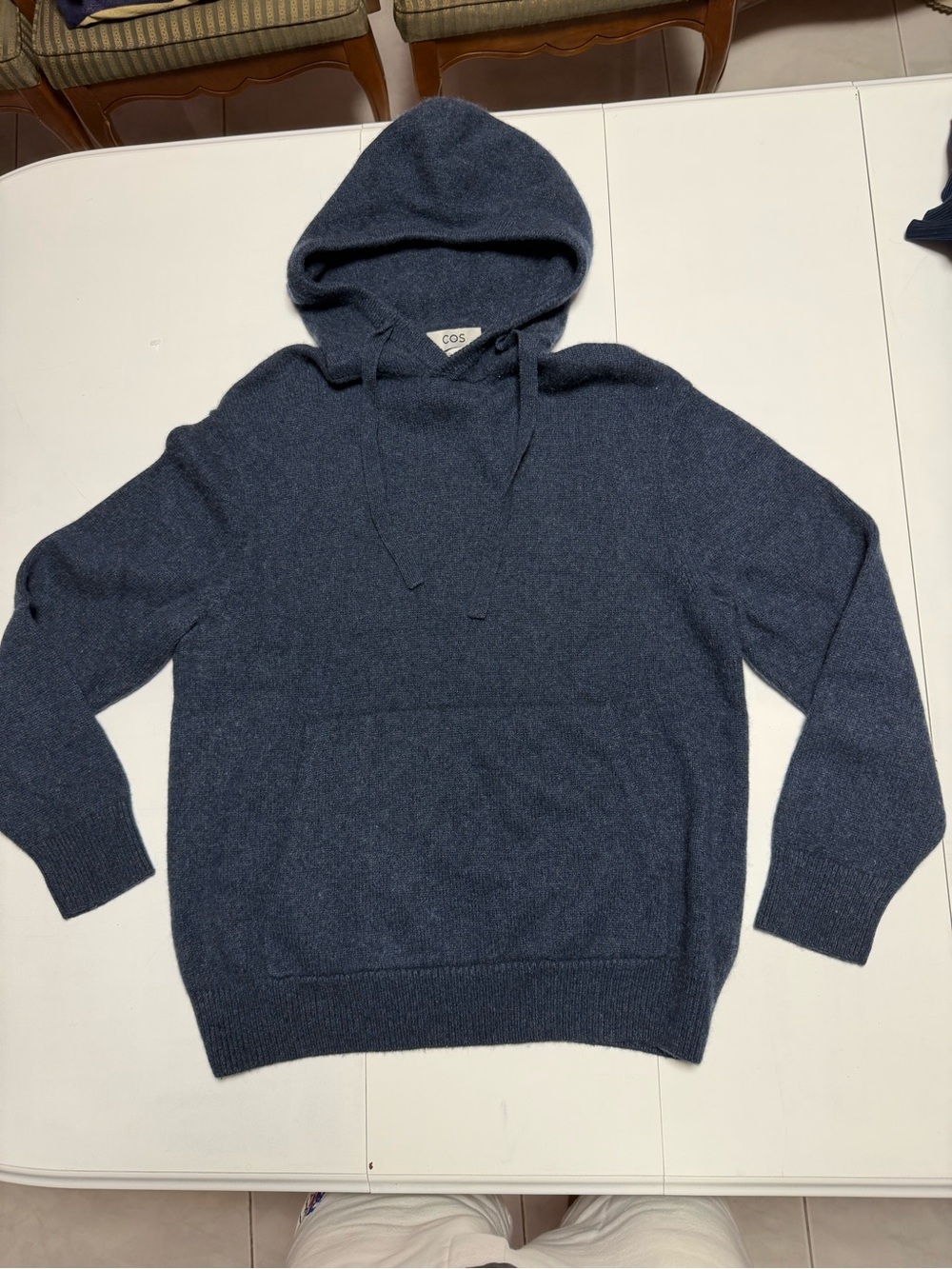COS Navy Hooded 100% Cashmere Pullover